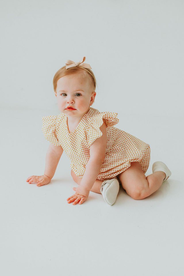Infant Girl's Yellow Polka Dot Bubble Romper