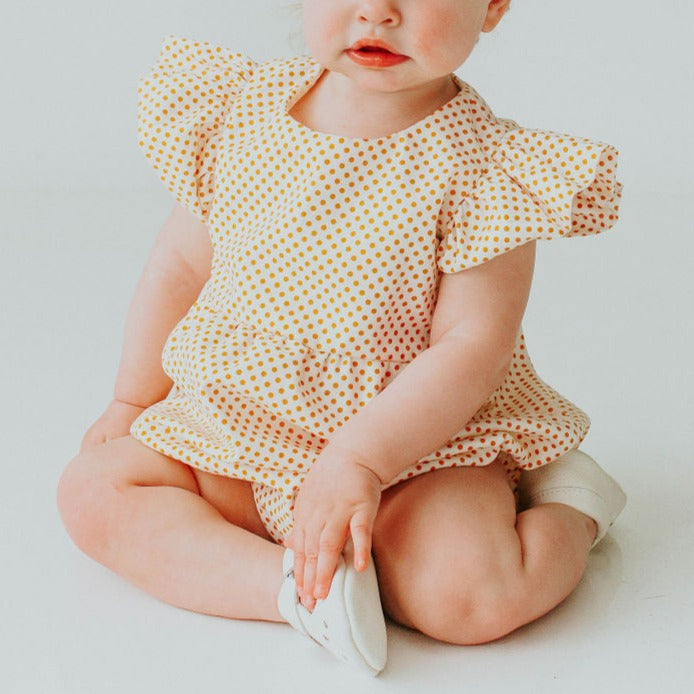 Infant Girl's Yellow Polka Dot Bubble Romper