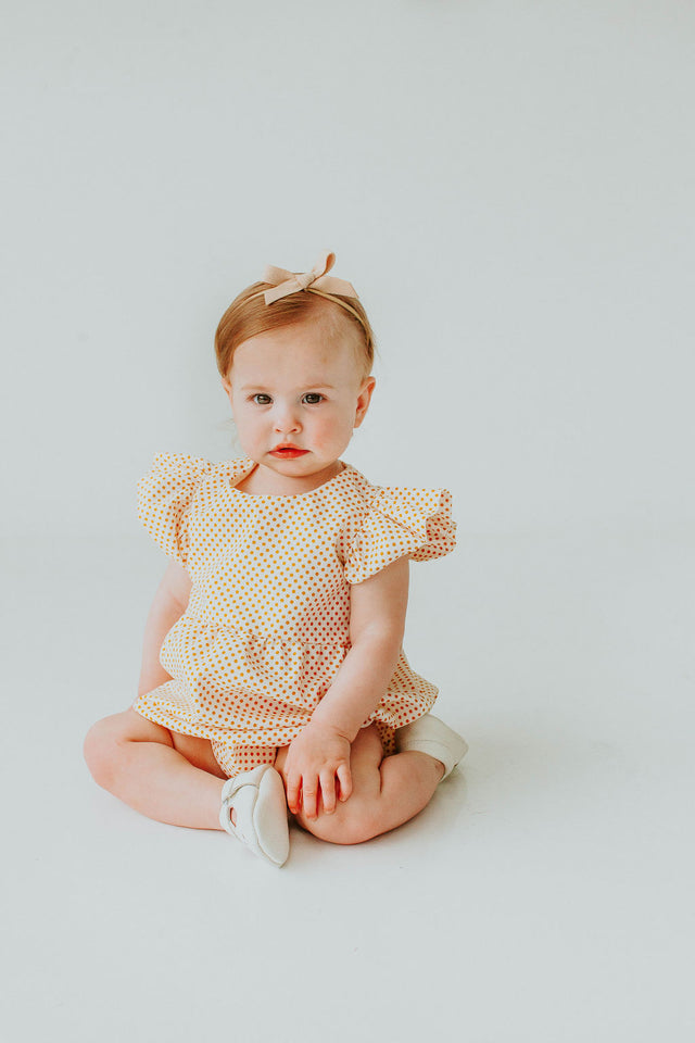 Infant Girl's Yellow Polka Dot Bubble Romper