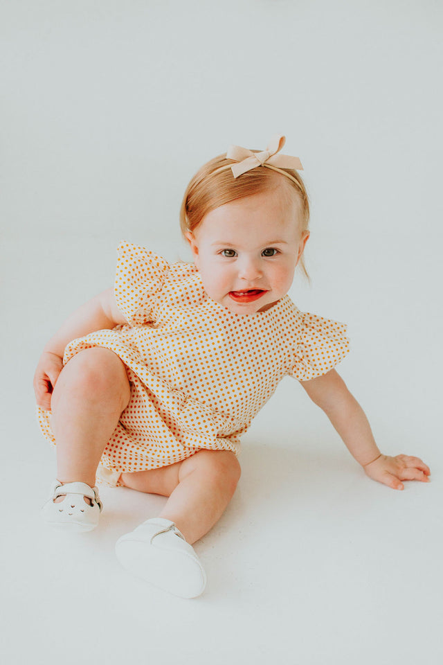Infant Girl's Yellow Polka Dot Bubble Romper