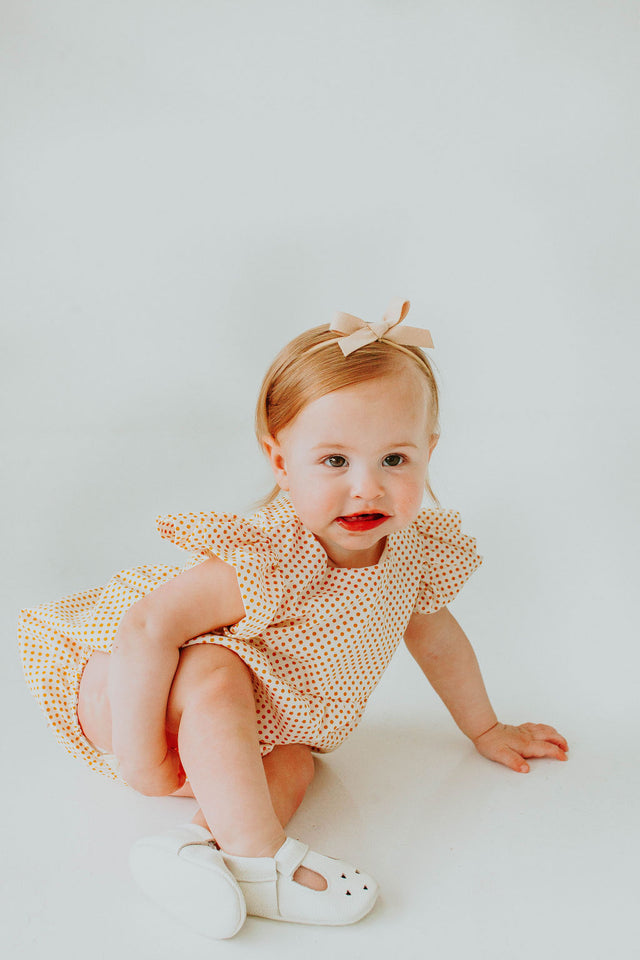 Infant Girl's Yellow Polka Dot Bubble Romper