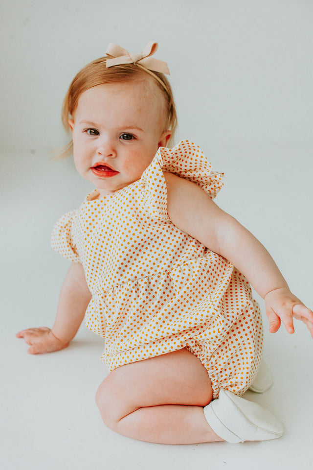 Infant Girl's Yellow Polka Dot Bubble Romper