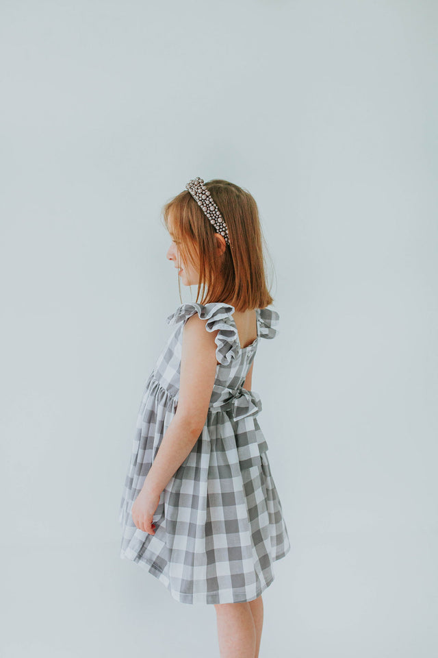 Little Girl's Gray and White Plaid Twirl Dress