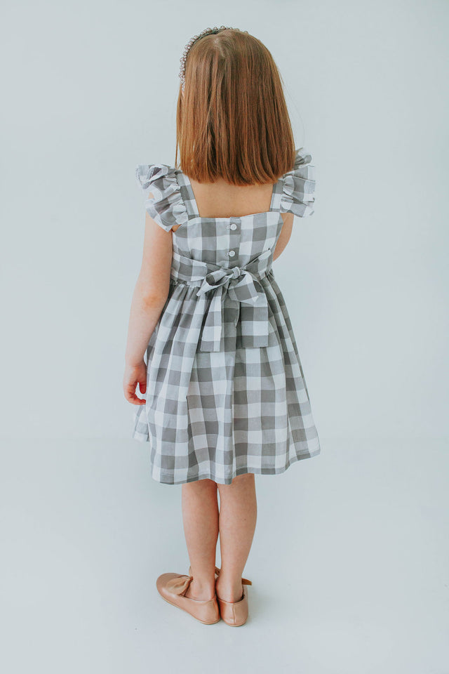 Little Girl's Gray and White Plaid Twirl Dress