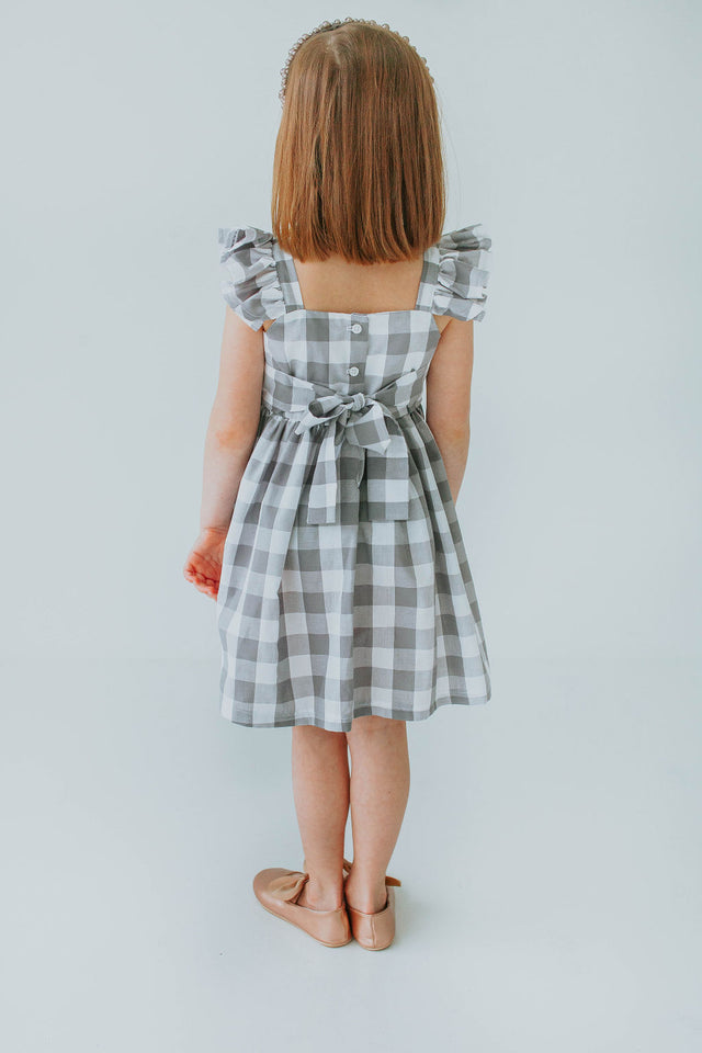 Little Girl's Gray and White Plaid Twirl Dress