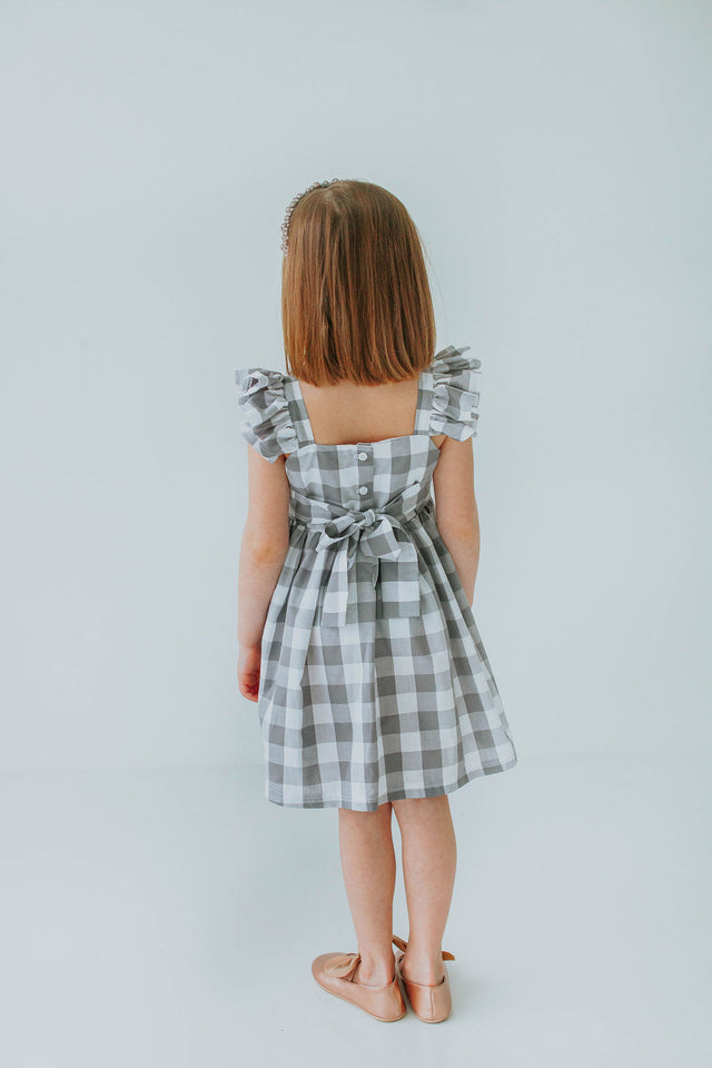 Little Girl's Gray and White Plaid Twirl Dress