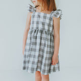 Little Girl's Gray and White Plaid Twirl Dress