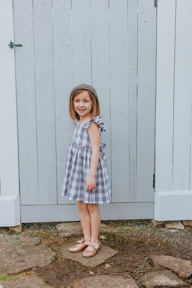 Little Girl's Gray and White Plaid Twirl Dress