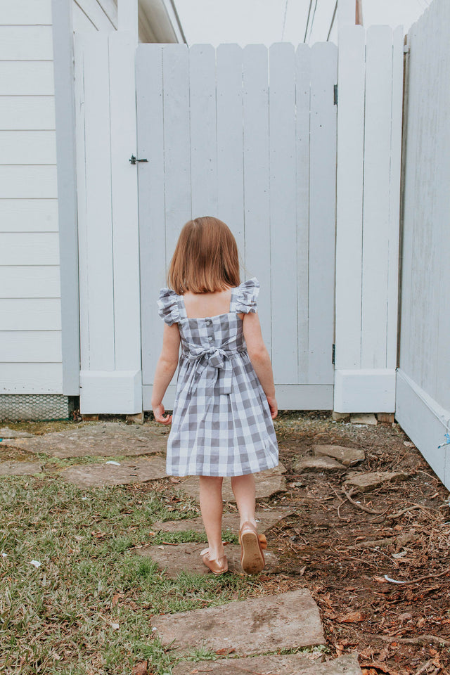 Little Girl's Gray and White Plaid Twirl Dress