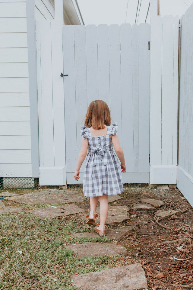 Little Girl's Gray and White Plaid Twirl Dress
