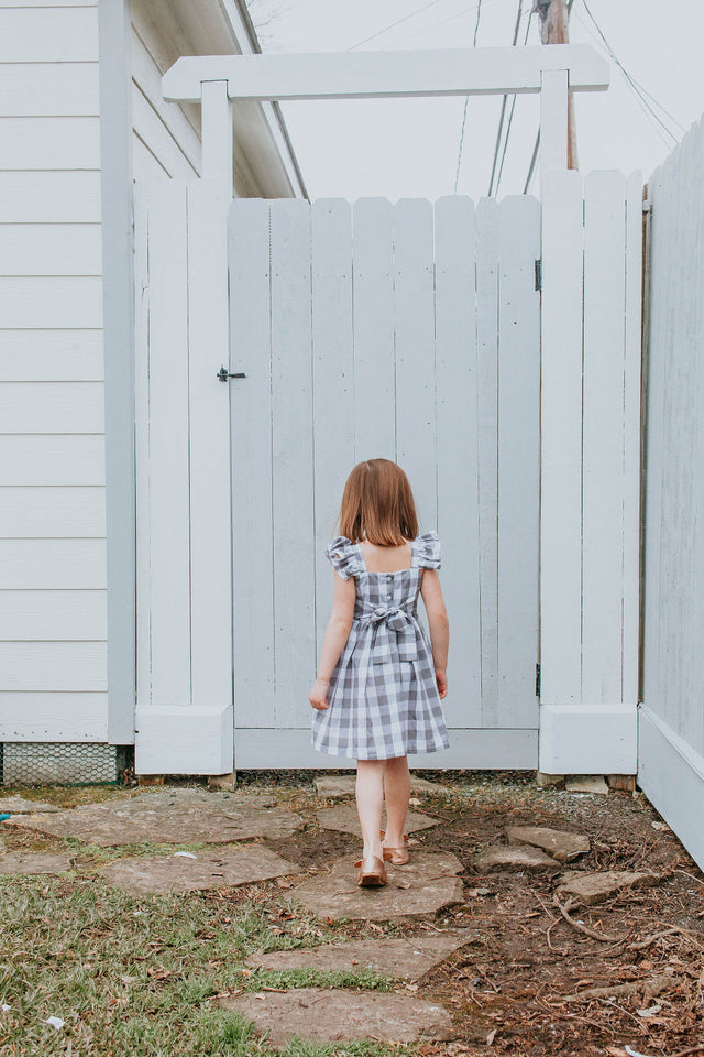 Little Girl's Gray and White Plaid Twirl Dress