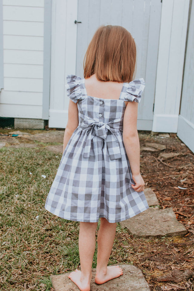 Little Girl's Gray and White Plaid Twirl Dress