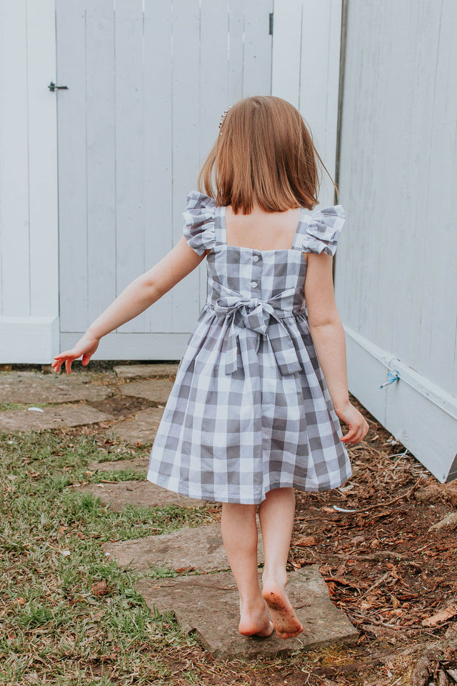 Little Girl's Gray and White Plaid Twirl Dress
