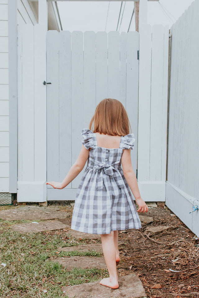 Little Girl's Gray and White Plaid Twirl Dress