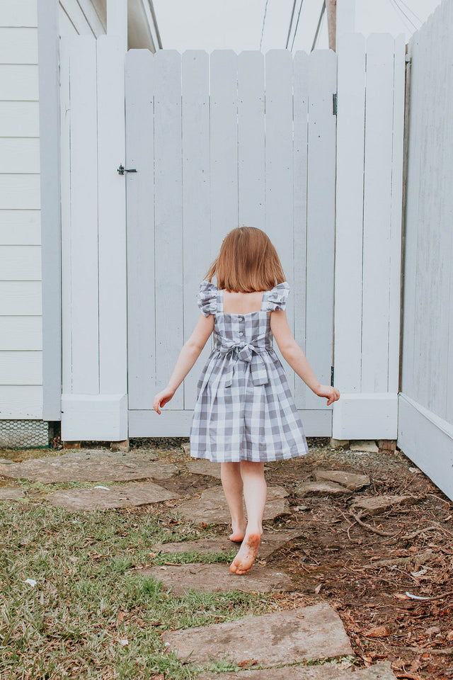 Little Girl's Gray and White Plaid Twirl Dress