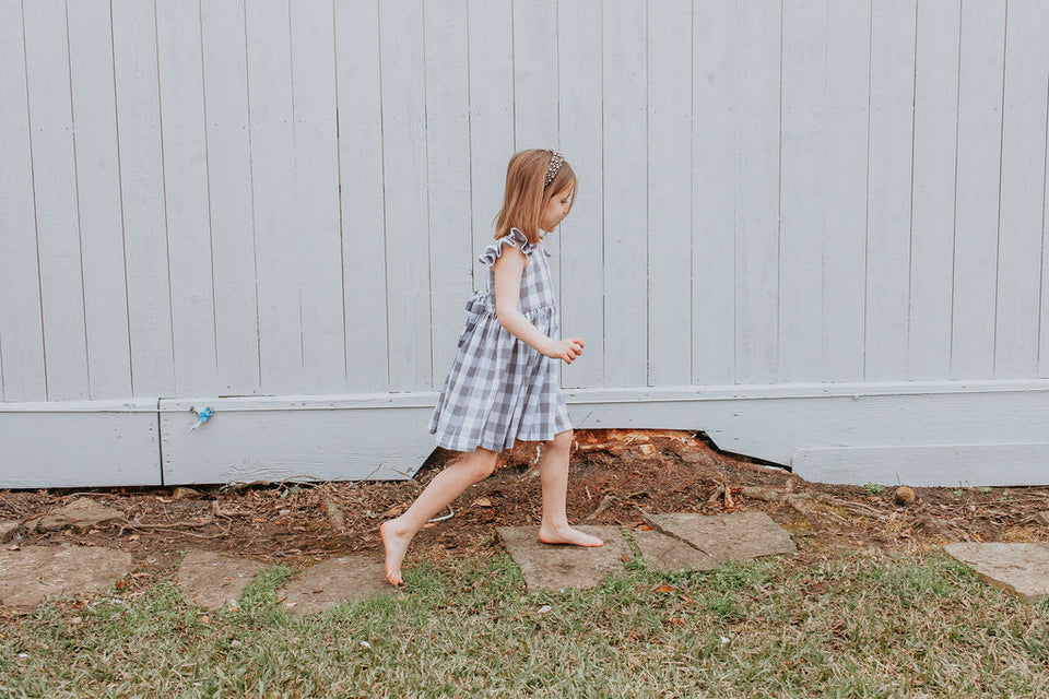 Little Girl's Gray and White Plaid Twirl Dress