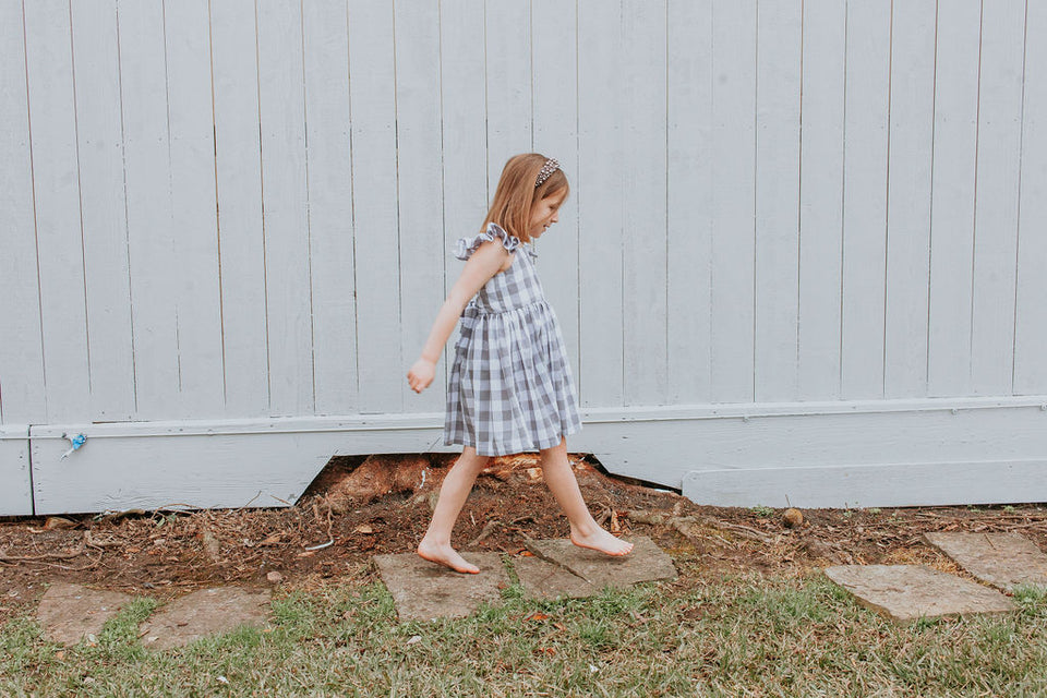 Little Girl's Gray and White Plaid Twirl Dress