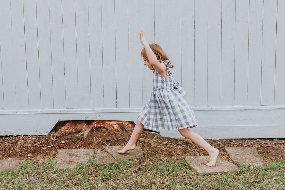 Little Girl's Gray and White Plaid Twirl Dress