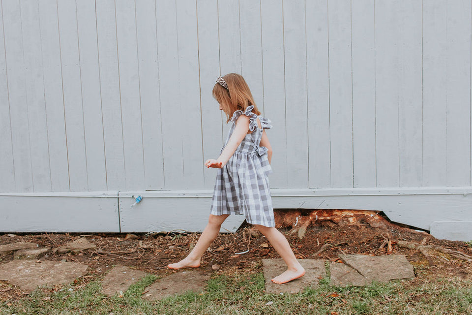 Little Girl's Gray and White Plaid Twirl Dress