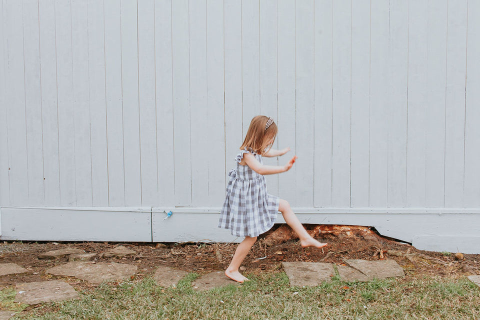 Little Girl's Gray and White Plaid Twirl Dress