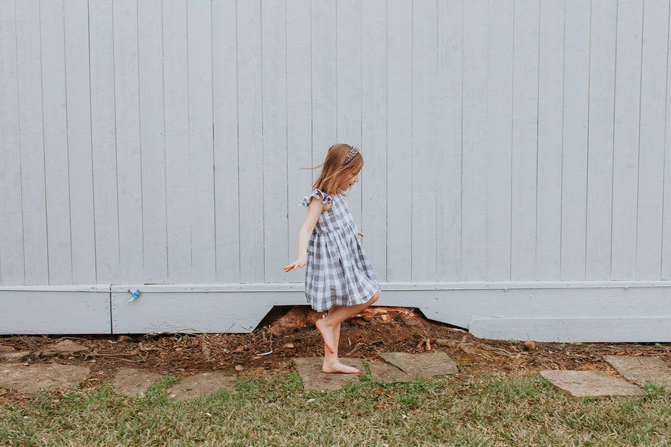 Little Girl's Gray and White Plaid Twirl Dress