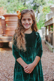 Little Girl's Green Velvet Flutter Sleeve Dress