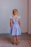 little girl's lavender seersucker dress