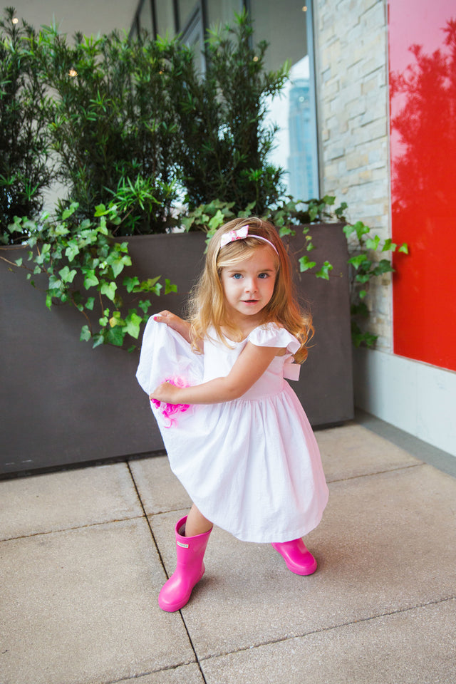 Little Girl's White Cotton Seersucker Dress