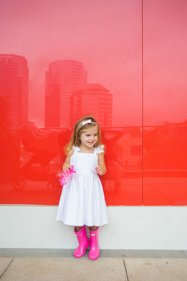 Little Girl's White Cotton Seersucker Dress
