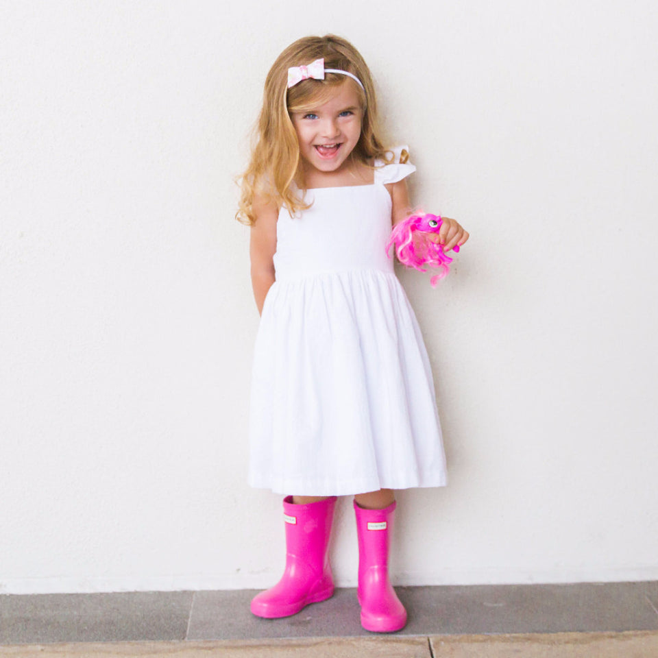 Little Girl's White Cotton Seersucker Dress
