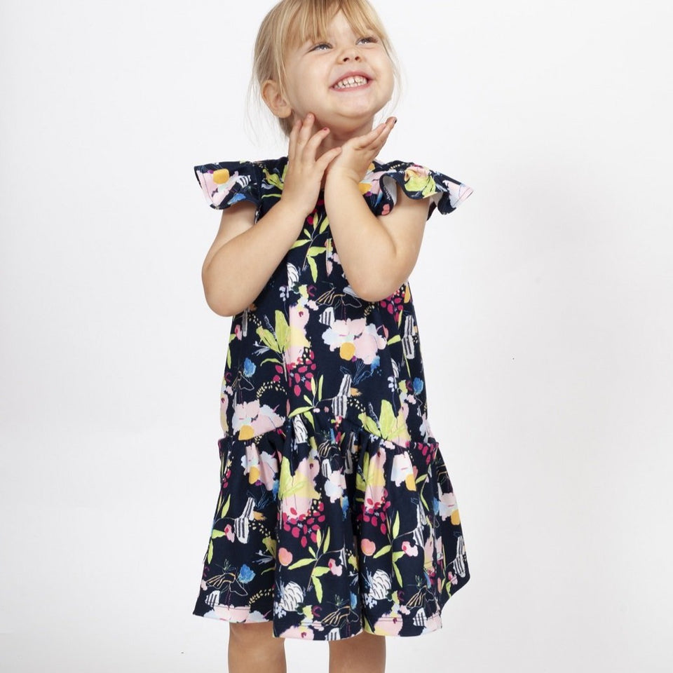 Little Girl's Multicolor Floral Three Pocket Jersey Dress