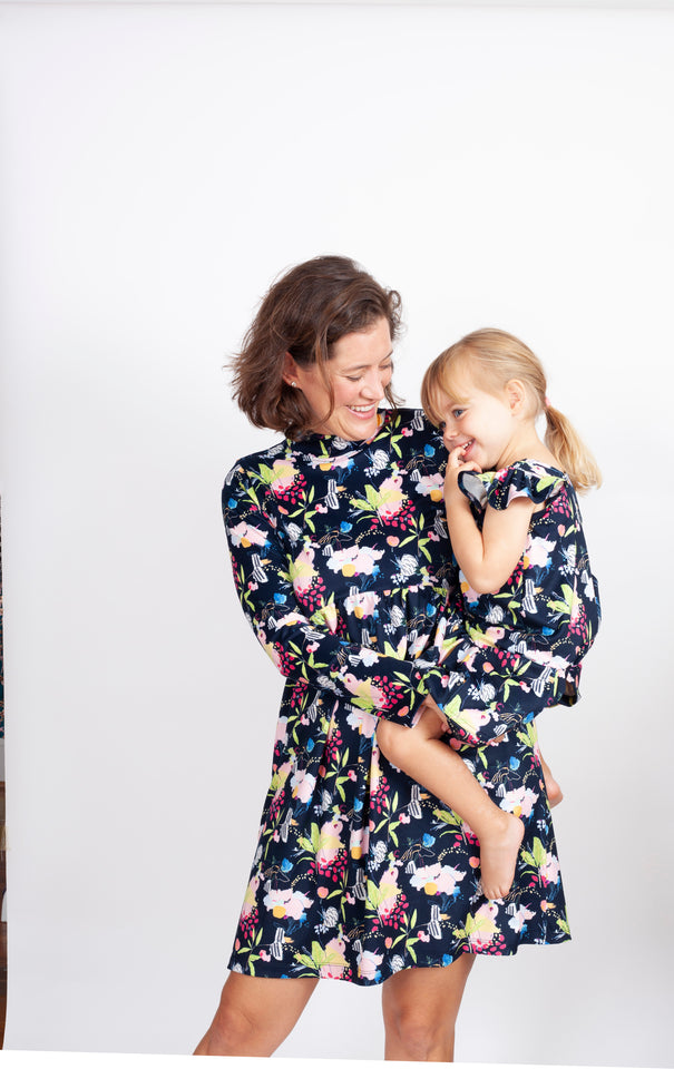 Little Girl's Multicolor Floral Three Pocket Jersey Dress
