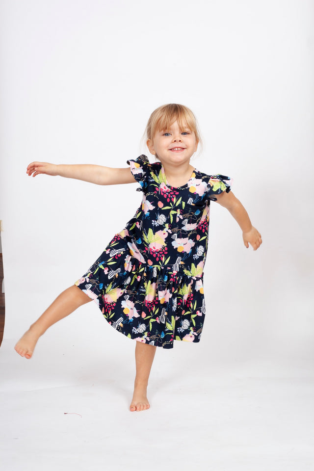 Little Girl's Multicolor Floral Three Pocket Jersey Dress