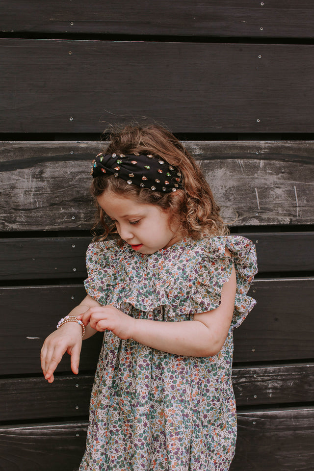 Little Girl's Bejeweled Rhinestone Knotted Turban Headband One Size