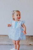 Infant Girls Frozen Elsa Blue and Silver Skirted Tulle Bubble Romper Dress