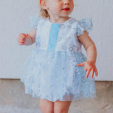 Infant Girls Frozen Elsa Blue and Silver Skirted Tulle Bubble Romper Dress