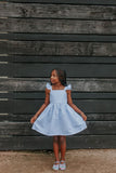 Girl's Light Blue Seersucker Flutter Sleeve Dress