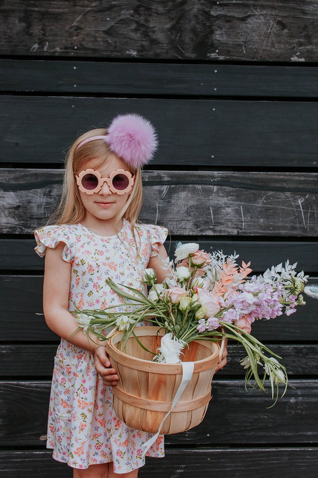 Little Girl's Ivory Floral Jersey Three Pocket Dress