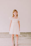 Little Girl's Ivory Leaf Lace Flutter Sleeve Scoop Back Flower Girl Dress