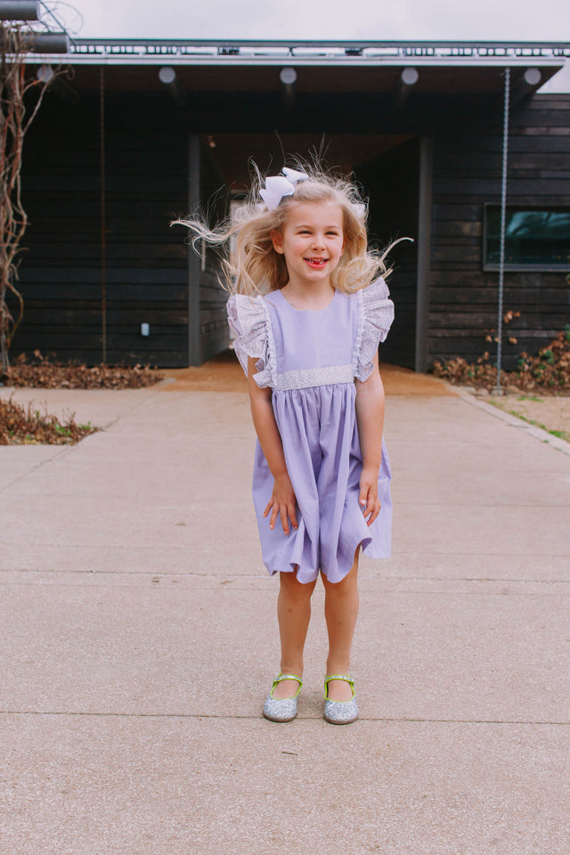 Little Girl's Lavender and Calico Floral Cotton Pinafore Dress