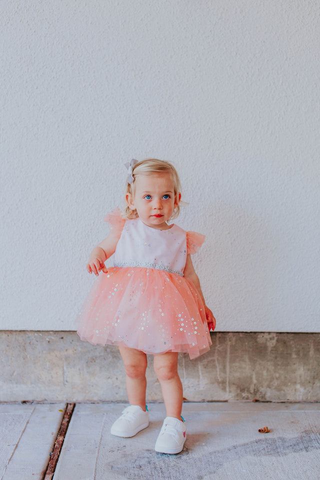 peach first birthday dress
