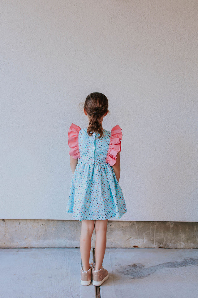 Little Girl's Aqua and Pink Sushi Print Dress