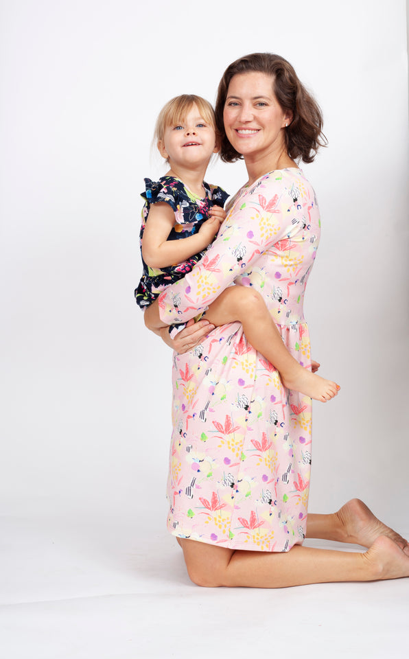 Little Girl's Multicolor Floral Three Pocket Jersey Dress
