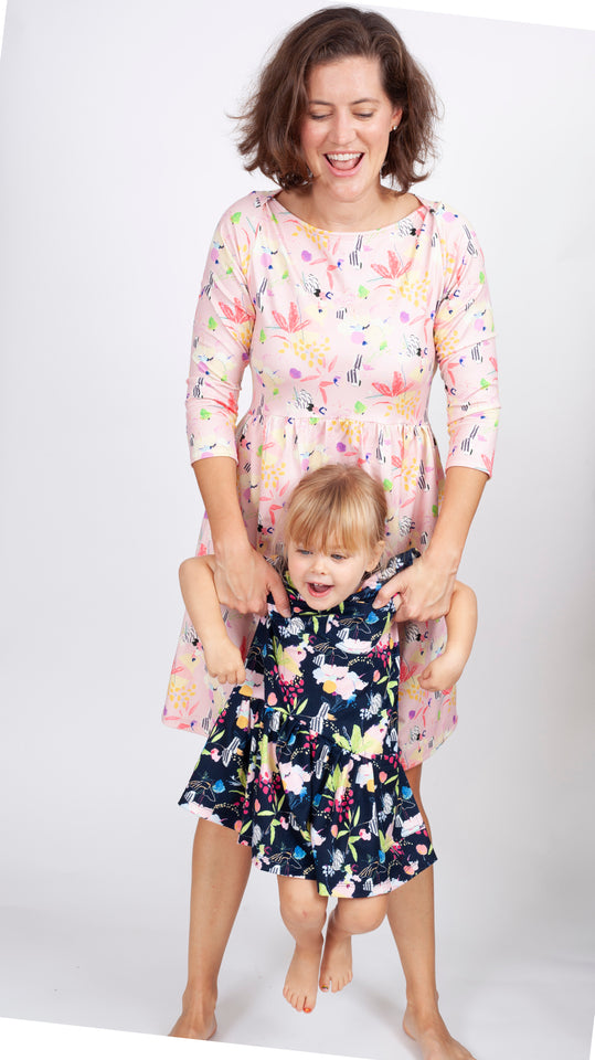 Little Girl's Multicolor Floral Three Pocket Jersey Dress