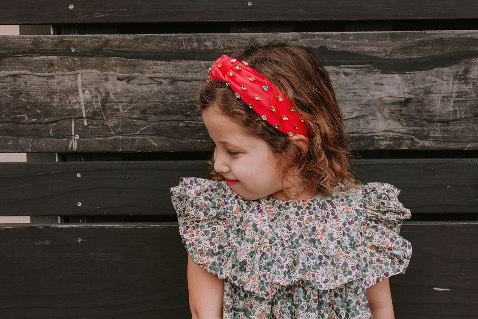 Little Girl's Bejeweled Rhinestone Knotted Turban Headband One Size