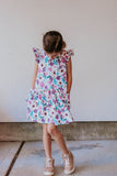 Little Girl's Purple Watercolor Boho Floral Print Three-Pocket Jersey Dress