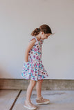 Little Girl's Purple Watercolor Boho Floral Print Three-Pocket Jersey Dress