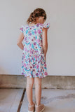 Little Girl's Purple Watercolor Boho Floral Print Three-Pocket Jersey Dress