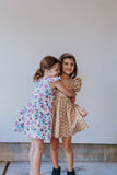 Little Girl's Purple Watercolor Boho Floral Print Three-Pocket Jersey Dress