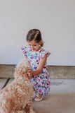 Little Girl's Purple Watercolor Boho Floral Print Three-Pocket Jersey Dress